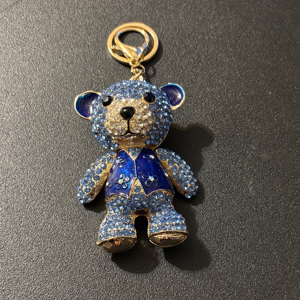 Blue and Gold Crystal Bear Keychain